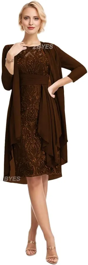 2 Pieces Mother of The Bride Dresses with Jacket Lace Chiffon Formal Wedding Guest Dress