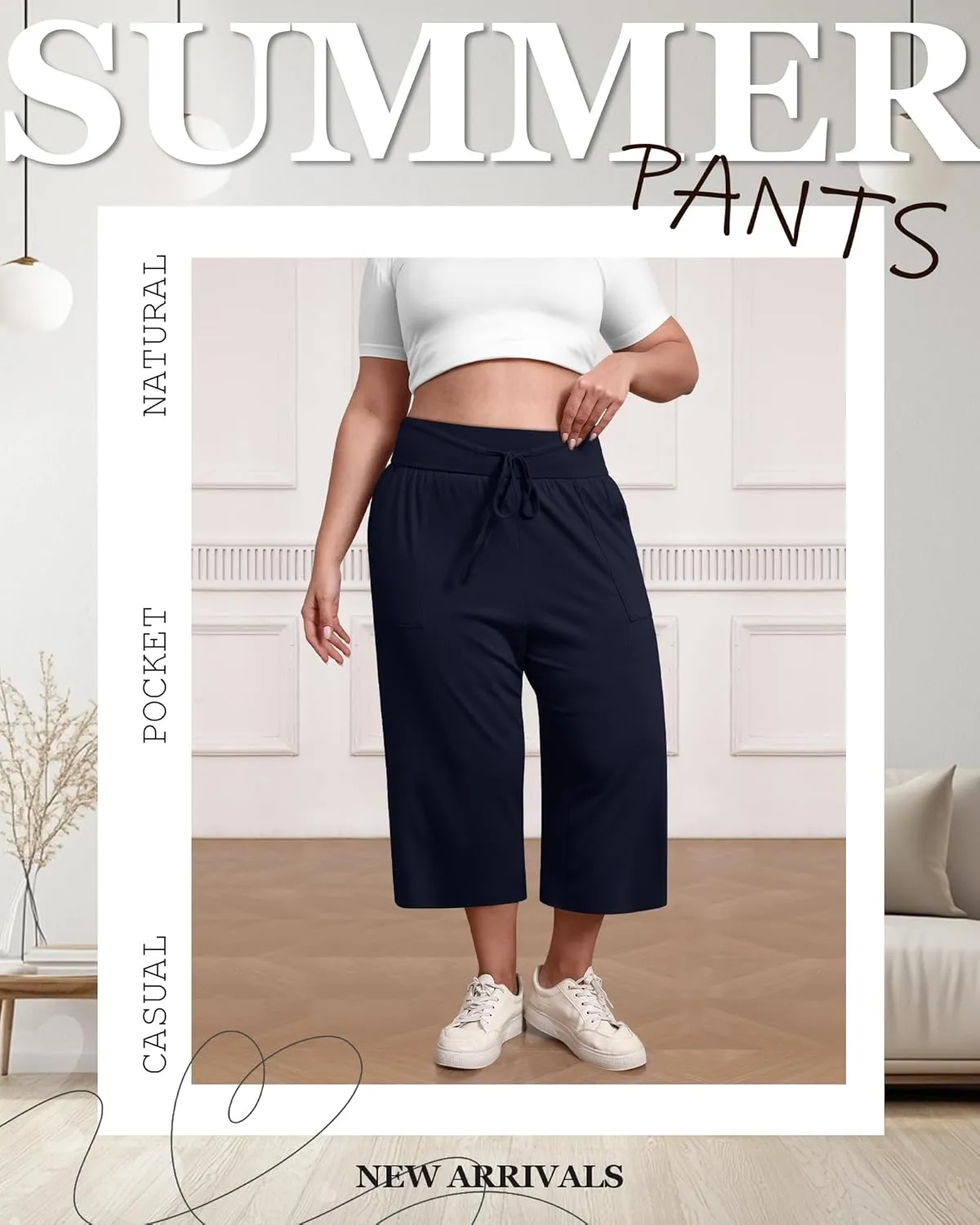 3 Pack Women's Plus Size Capri Pants, Cotton Drawstring Capris Sweatpants Casual Summer Cropped Pants with Pockets