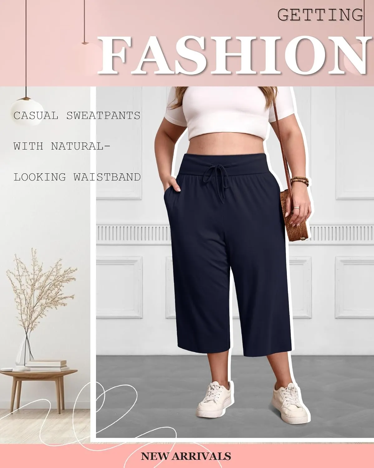 3 Pack Women's Plus Size Capri Pants, Cotton Drawstring Capris Sweatpants Casual Summer Cropped Pants with Pockets