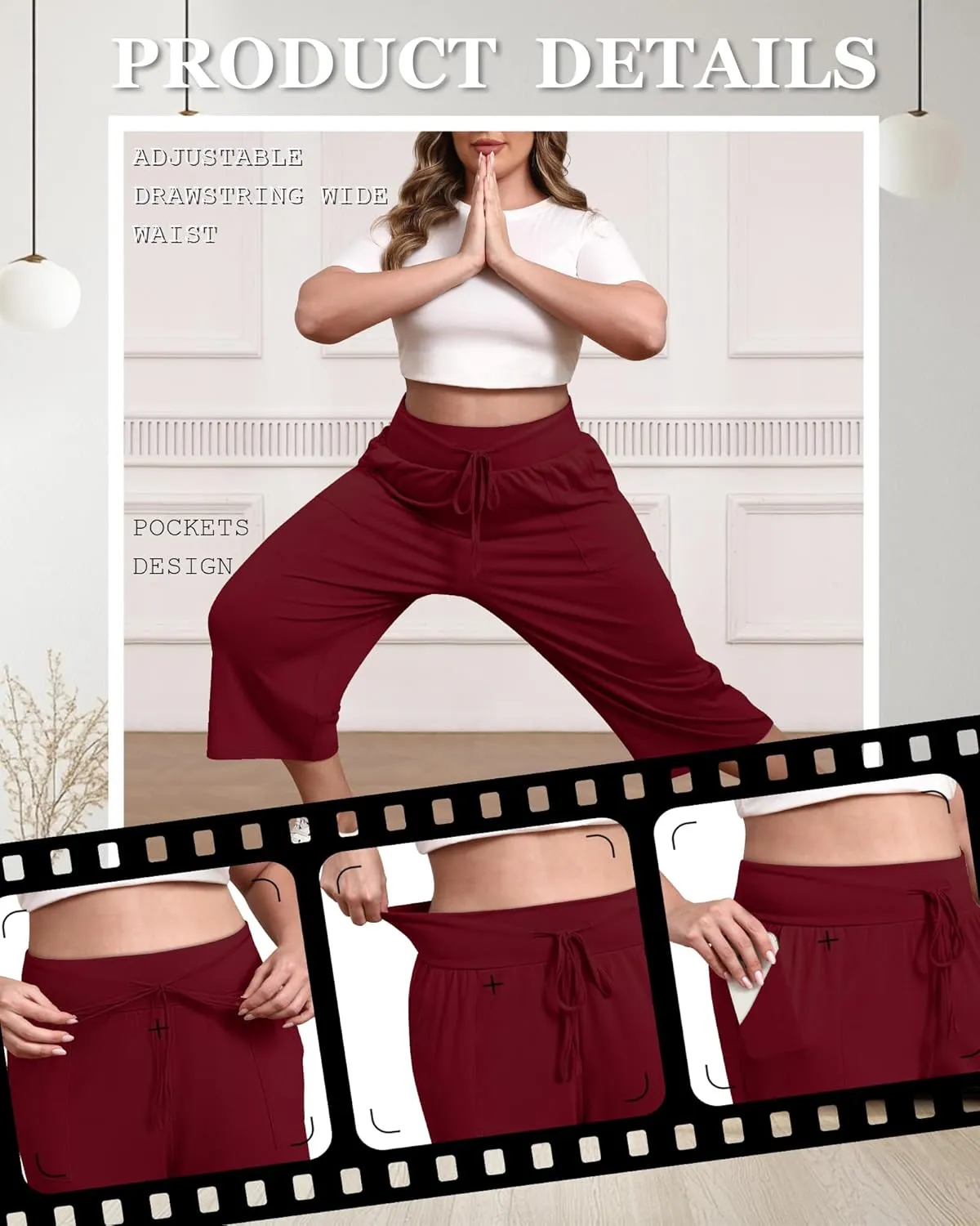 3 Pack Women's Plus Size Capri Pants, Cotton Drawstring Capris Sweatpants Casual Summer Cropped Pants with Pockets