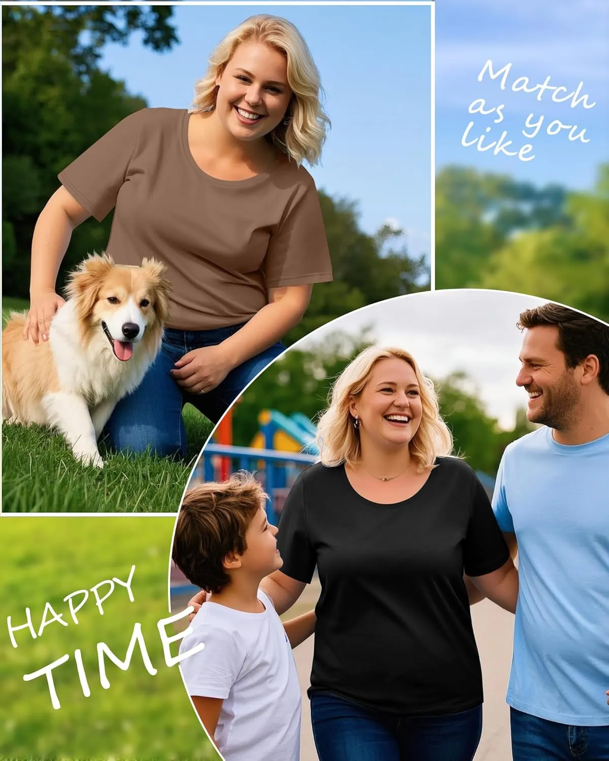 3 Pack Women's Plus Size Cotton Shirts, Scoop Neck Short Sleeve Casual Tops Summer Basic Tunic Tees