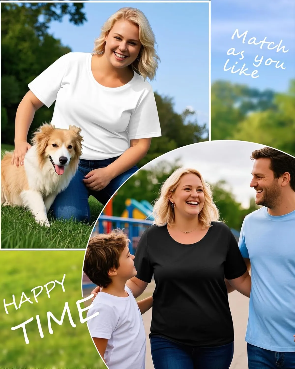 3 Pack Women's Plus Size Cotton Shirts, Scoop Neck Short Sleeve Casual Tops Summer Basic Tunic Tees