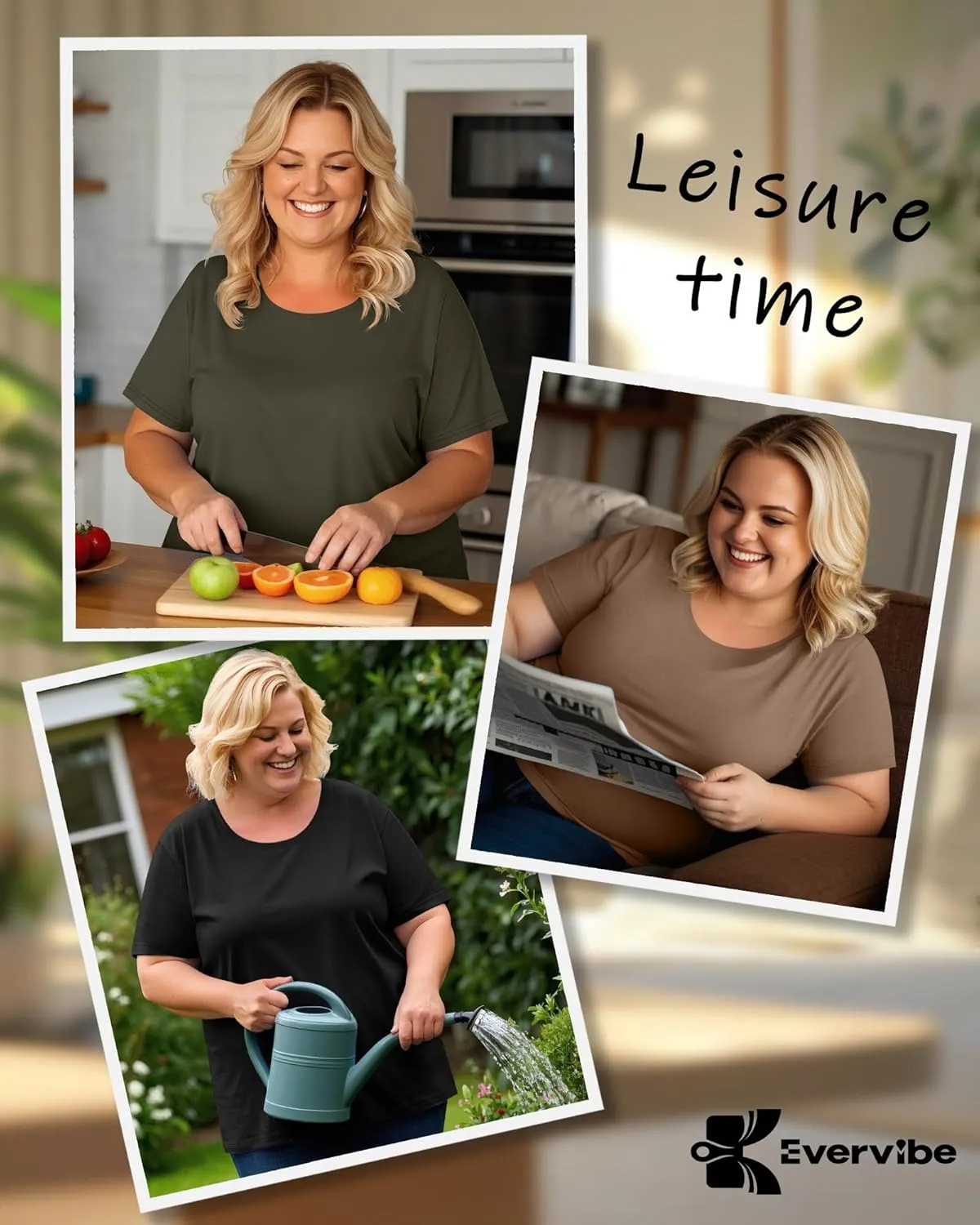 3 Pack Women's Plus Size Cotton Shirts, Scoop Neck Short Sleeve Casual Tops Summer Basic Tunic Tees