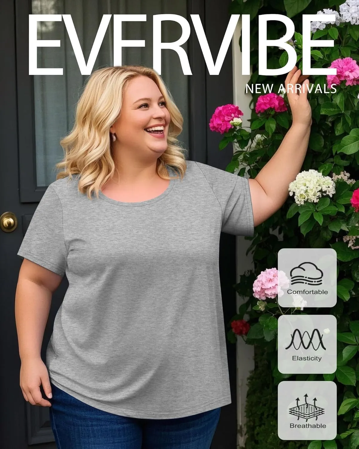 3 Pack Women's Plus Size Cotton Shirts, Scoop Neck Short Sleeve Casual Tops Summer Basic Tunic Tees