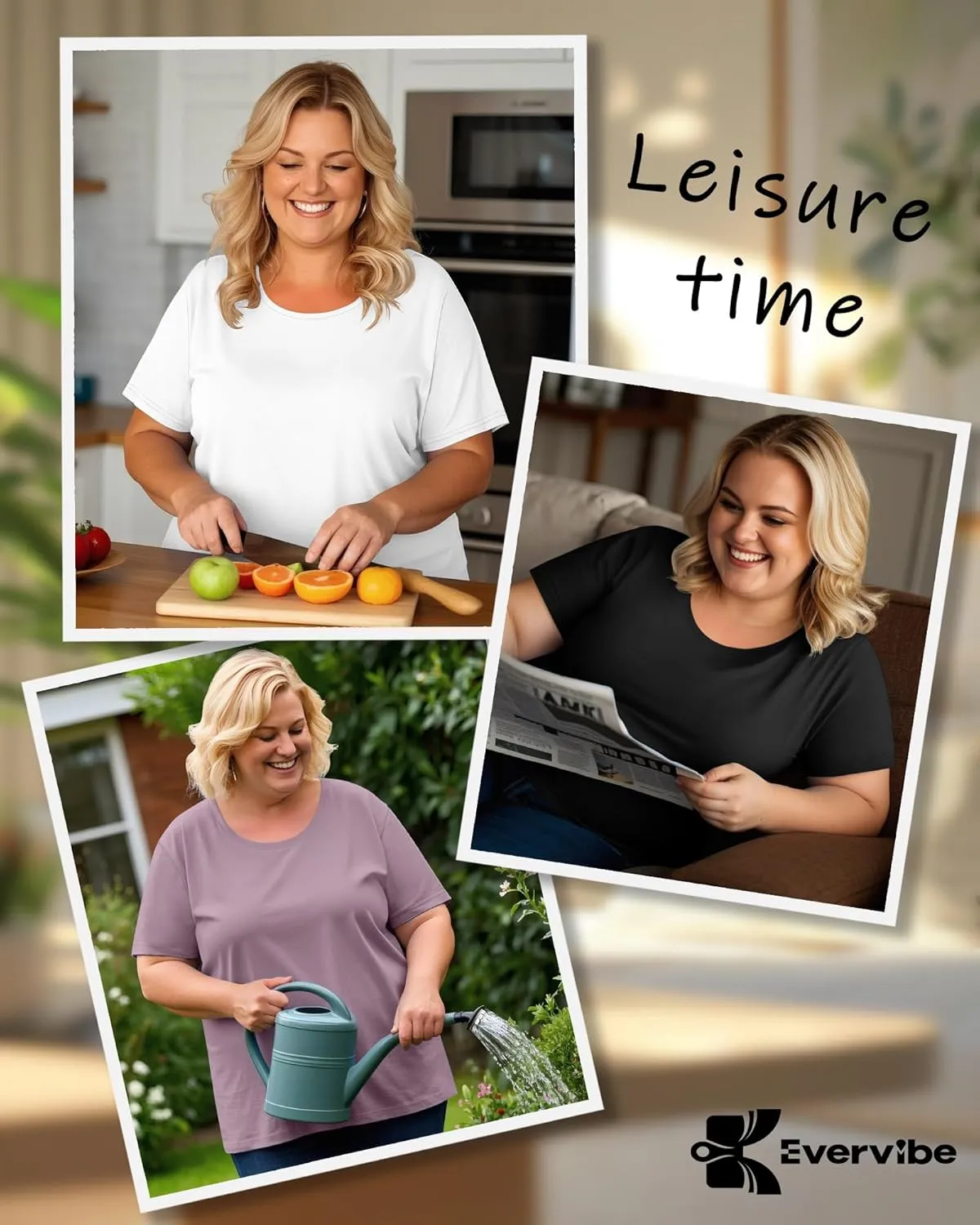 3 Pack Women's Plus Size Cotton Shirts, Scoop Neck Short Sleeve Casual Tops Summer Basic Tunic Tees