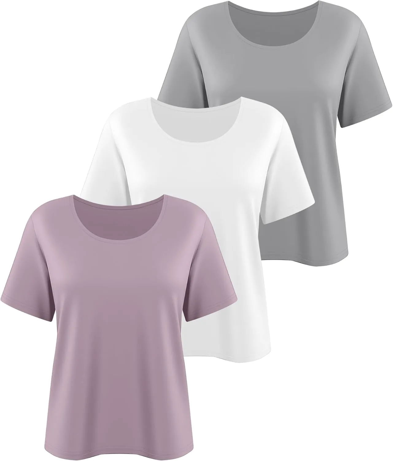 3 Pack Women's Plus Size Cotton Shirts, Scoop Neck Short Sleeve Casual Tops Summer Basic Tunic Tees