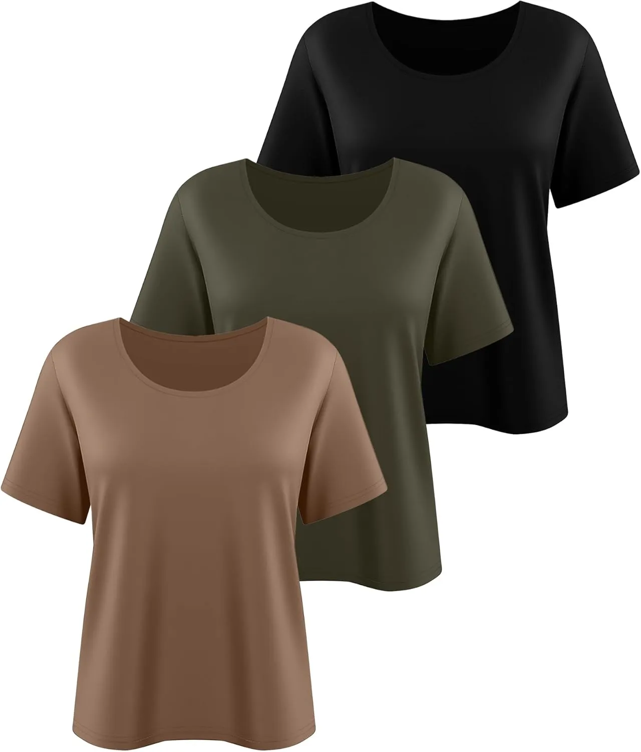 3 Pack Women's Plus Size Cotton Shirts, Scoop Neck Short Sleeve Casual Tops Summer Basic Tunic Tees