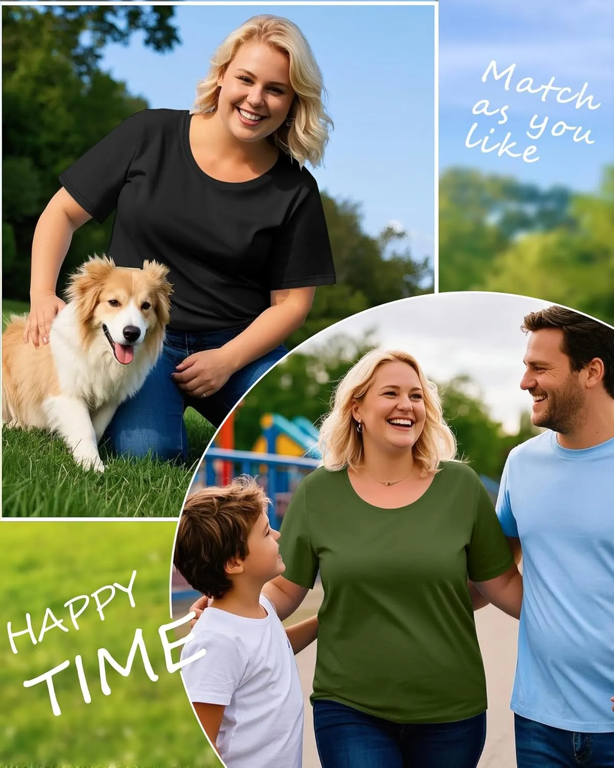 3 Pack Women's Plus Size Cotton Shirts, Scoop Neck Short Sleeve Casual Tops Summer Basic Tunic Tees