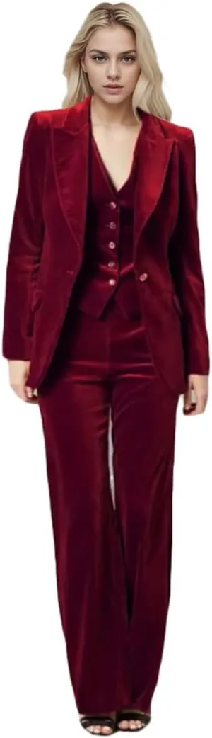 3 PC Womens Velvet Suit One Button Office Work Outfit Womens Pants Suit Prom Tuxedos