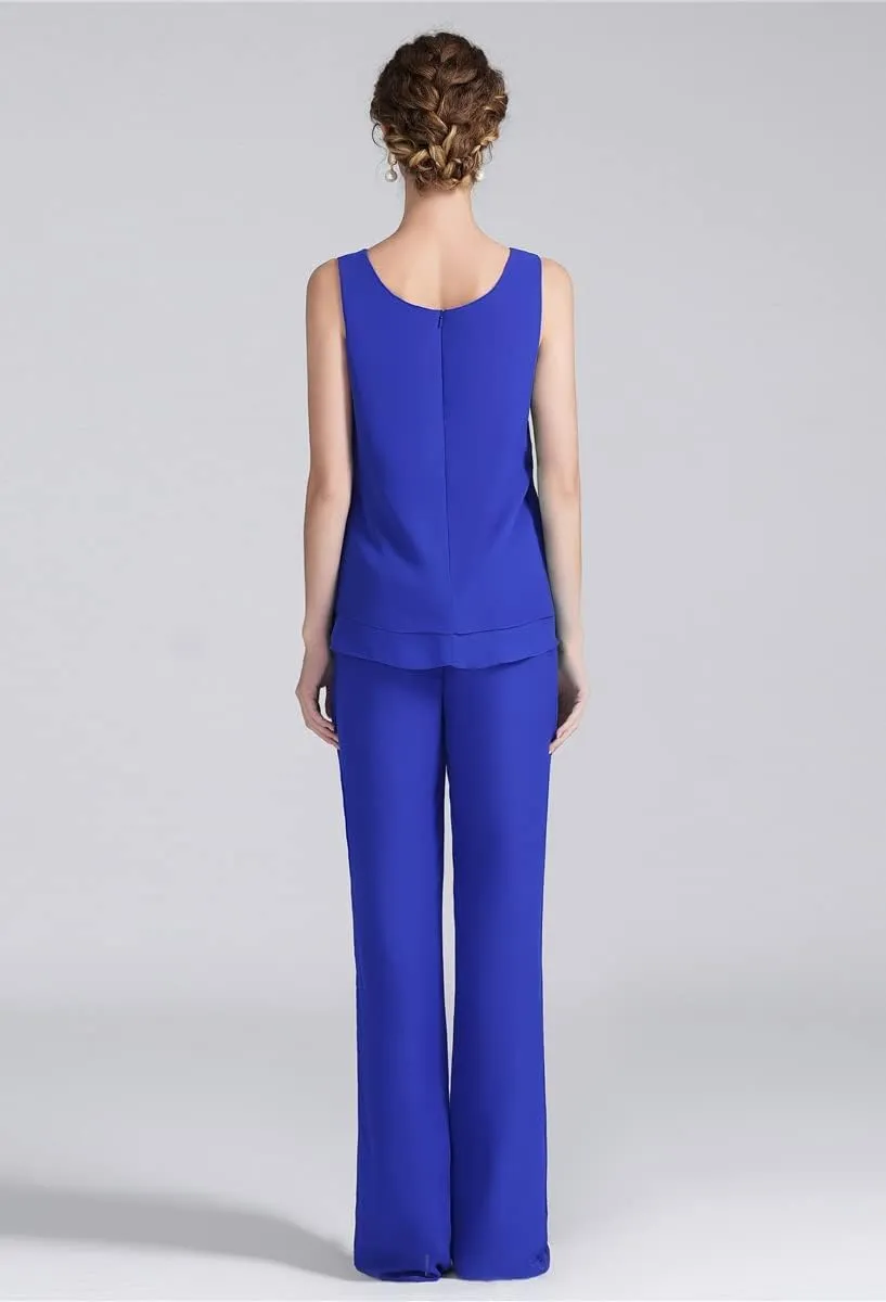 3 Pieces Mother of The Bride Pant Suits for Wedding Chiffon Outfit Sets Formal Evening Gowns with Jacket