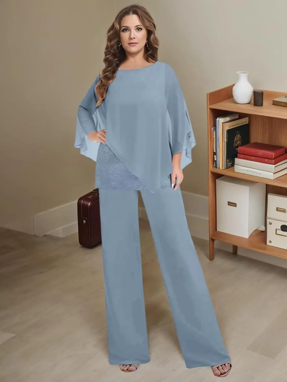 3 Pieces Mother of The Bride Pant Suits for Women Dressy Chiffon Lace Womens Formal Outfit