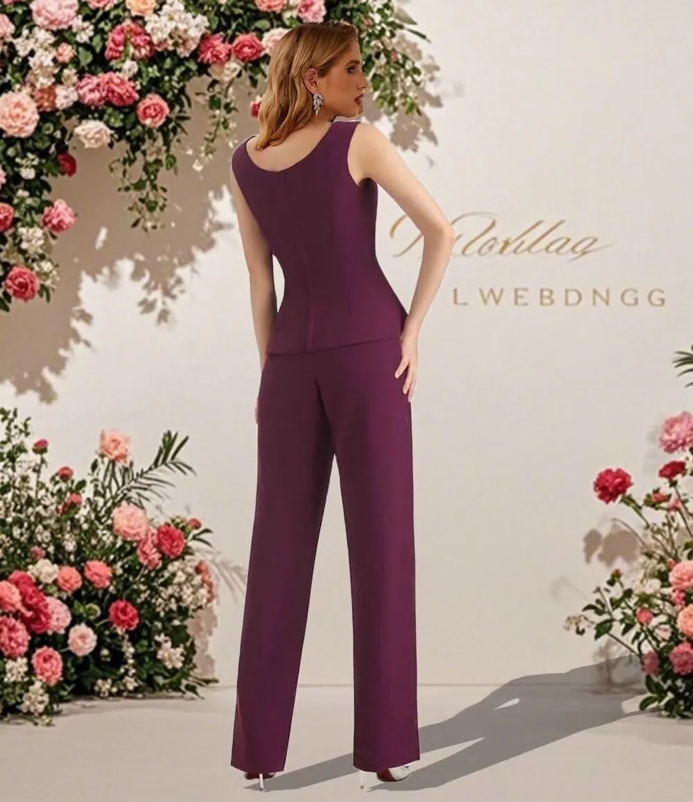 3 Pieces Pantsuits for Women with Cape Sleeve Jacket Chiffon Mother of The Bride Pant Suits Formal Evening Dresses