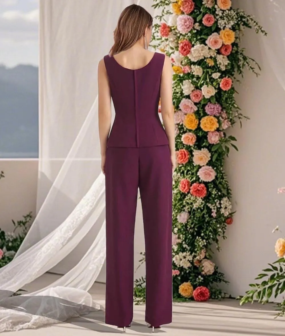 3 Pieces Pantsuits for Women with Cape Sleeve Jacket Chiffon Mother of The Bride Pant Suits Formal Evening Dresses