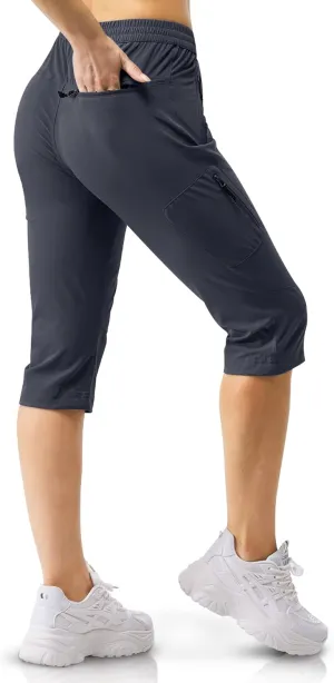 33,000ft Women's Capri Golf Pants Casual Quick Dry UPF 50  Lightweight Stretch Cargo Hiking Pants with Pockets