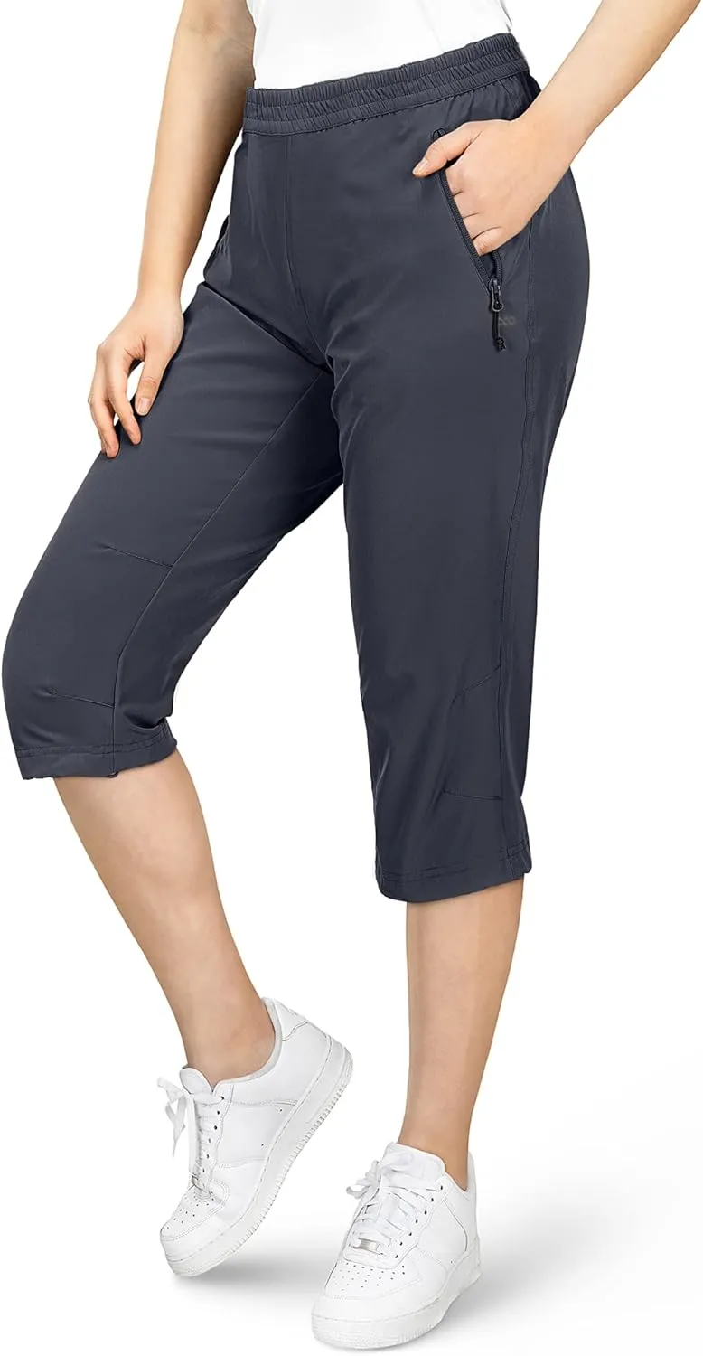33,000ft Women's Capri Golf Pants Casual Quick Dry UPF 50  Lightweight Stretch Cargo Hiking Pants with Pockets