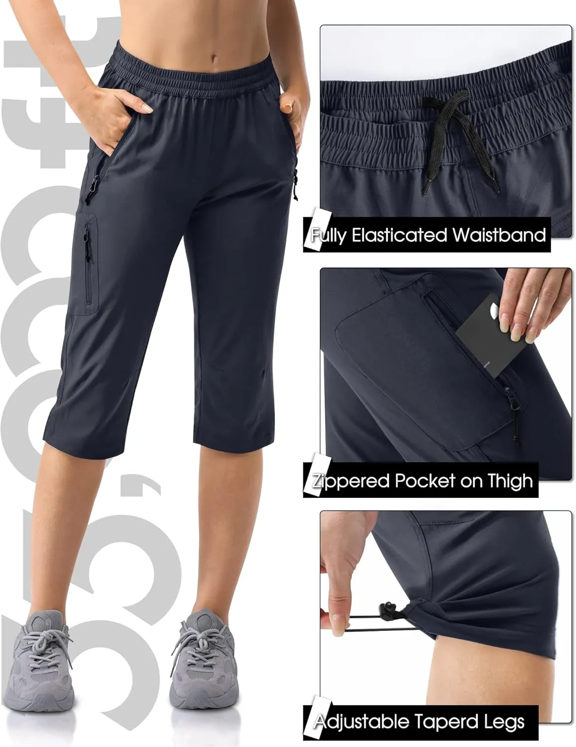 33,000ft Women's Capri Golf Pants Casual Quick Dry UPF 50  Lightweight Stretch Cargo Hiking Pants with Pockets