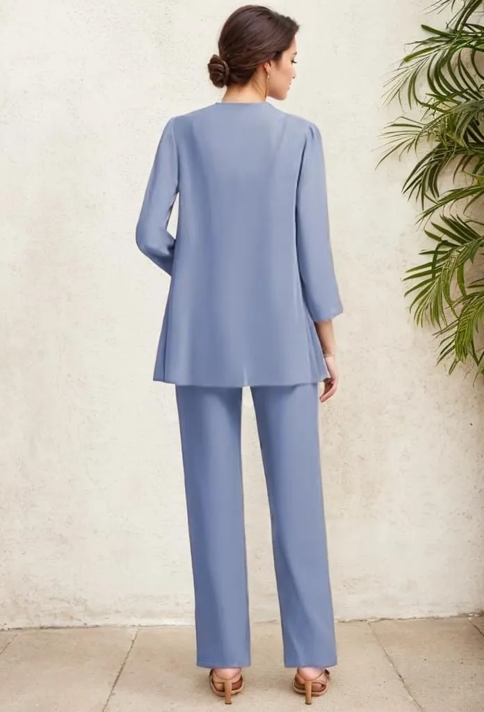 3Pcs Mother of The Bride Dress Pantsuit for Wedding Long Sleeve Formal Pant Suit with Jacket