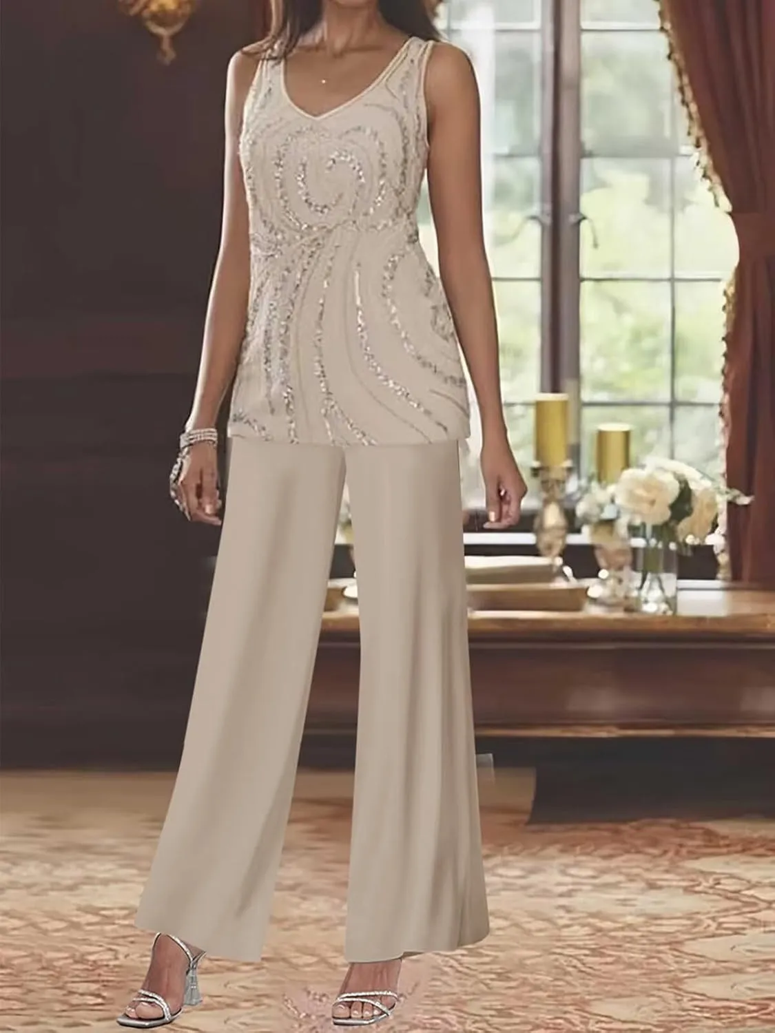 3Pcs Mother of The Bride Dress Pantsuit for Wedding Long Sleeve Lace Formal Outfit with Jacket