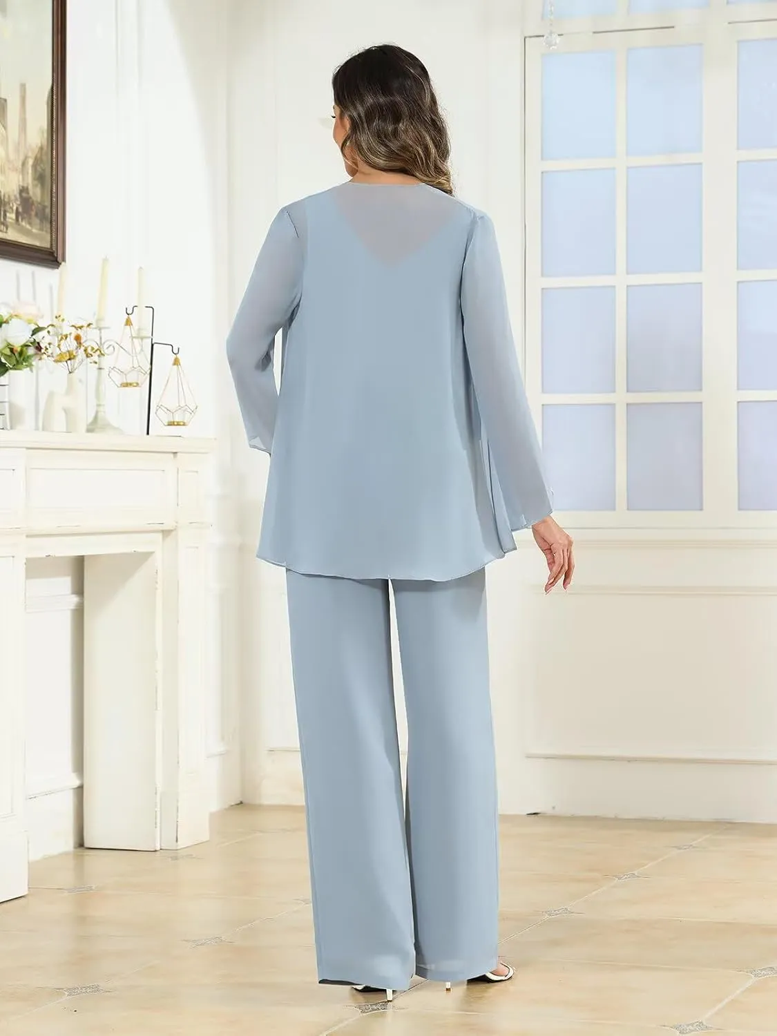 3Pcs Mother of The Bride Dress Pantsuit for Wedding Long Sleeve Lace Formal Outfit with Jacket