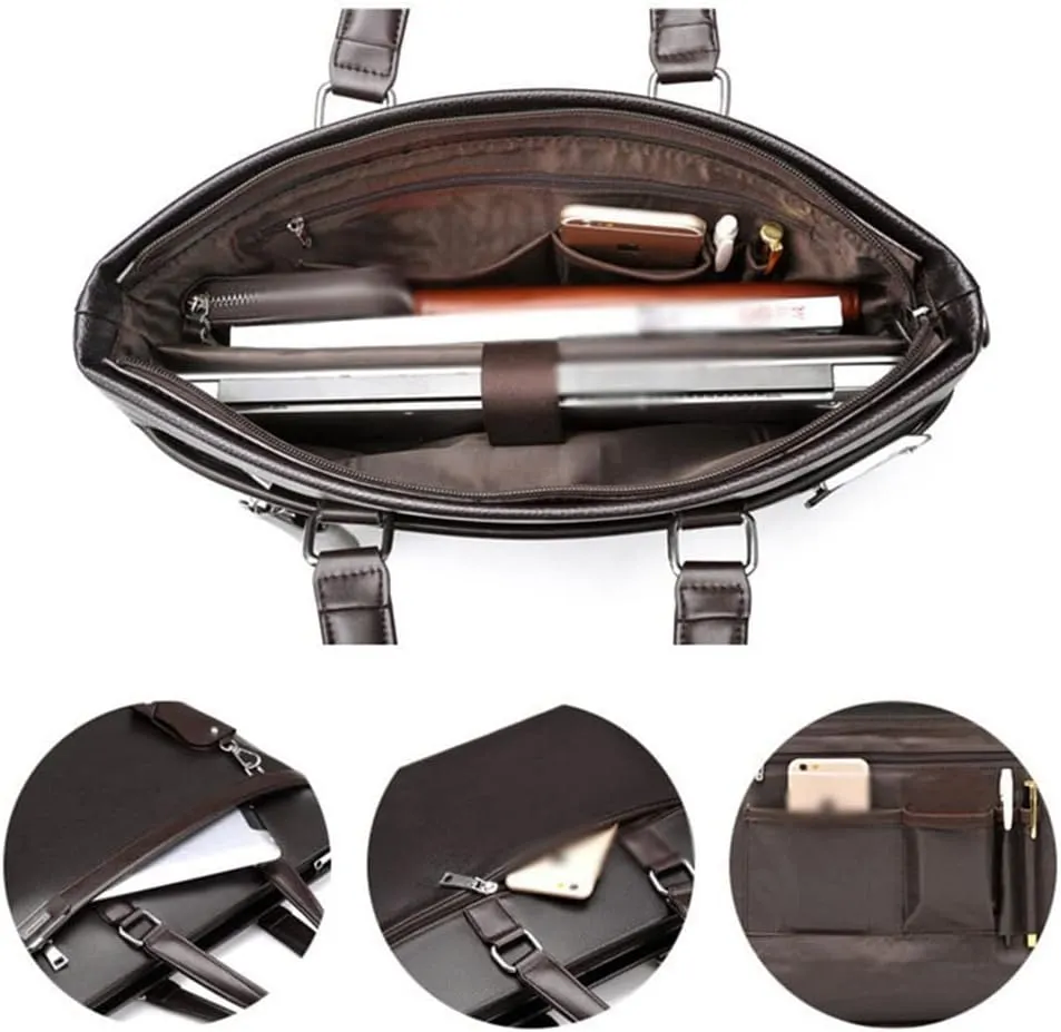 3pcs Set Men Briefcase Leather Male Business Office Bags Men's Briefcase Brown Laptop Briefcase