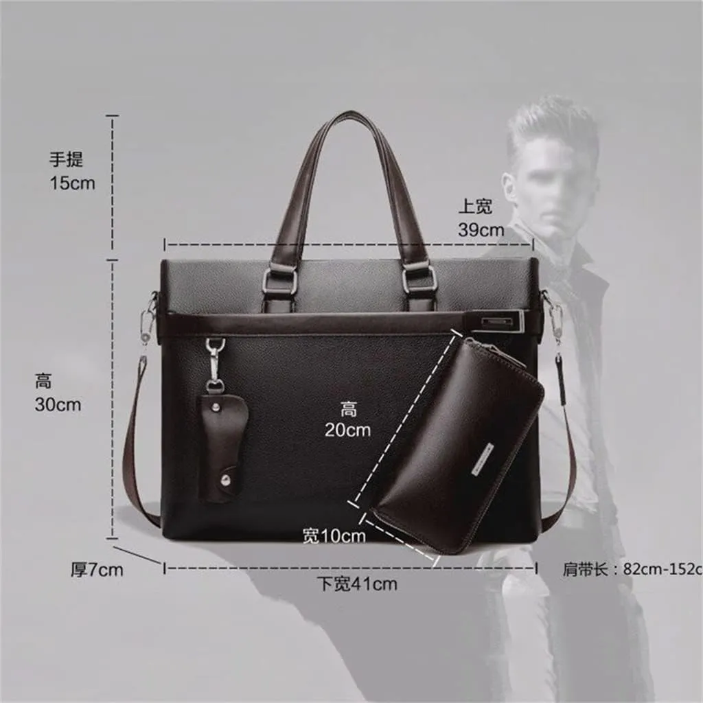 3pcs Set Men Briefcase Leather Male Business Office Bags Men's Briefcase Brown Laptop Briefcase