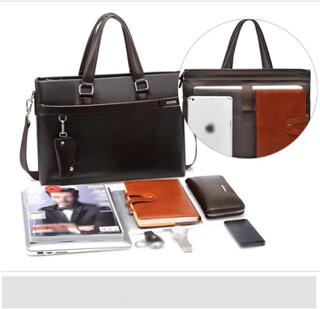 3pcs Set Men Briefcase Leather Male Business Office Bags Men's Briefcase Brown Laptop Briefcase