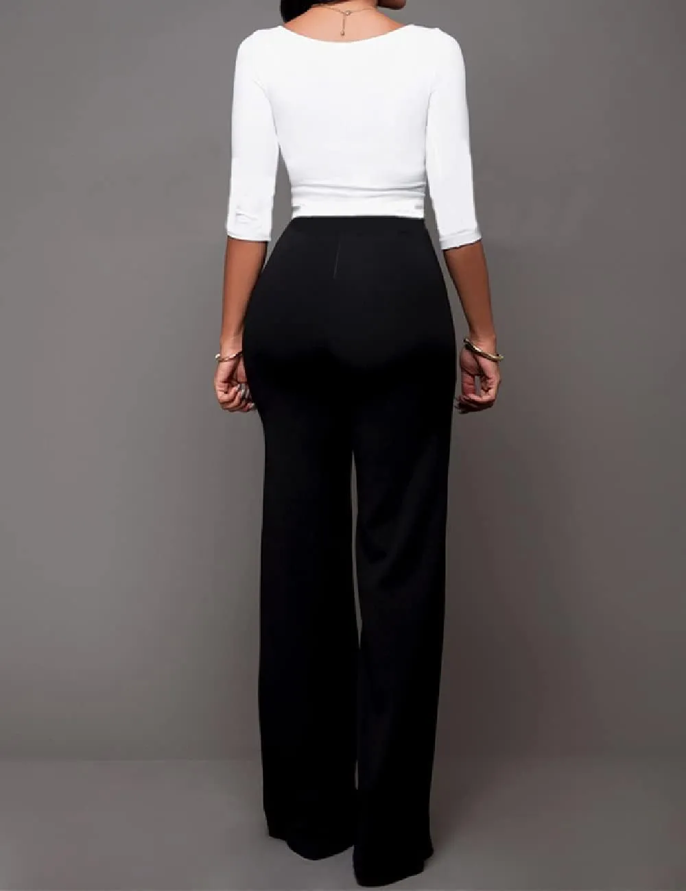 A ADILACA Women's 6-Button Trousers, Casual Work Office Basic Flare Dress Pants, High Waist Straight-Leg Long Pants