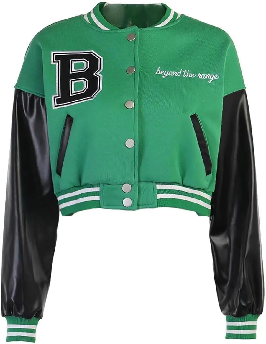 ACEFAST INC Womens Crop Varsity Jacket Letterman Baseball Jacket Bomber Vintage Y2k Streetwear Short Coat