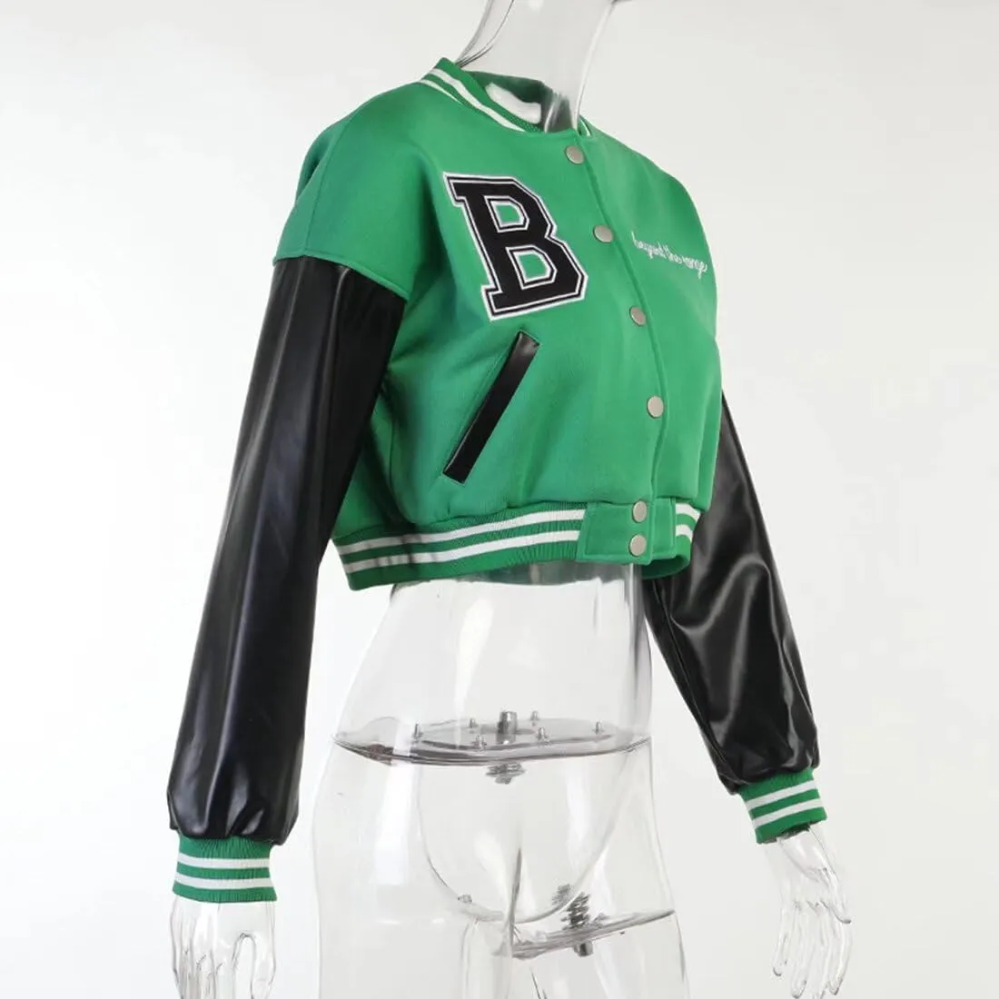 ACEFAST INC Womens Crop Varsity Jacket Letterman Baseball Jacket Bomber Vintage Y2k Streetwear Short Coat