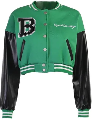 ACEFAST INC Womens Crop Varsity Jacket Letterman Baseball Jacket Bomber Vintage Y2k Streetwear Short Coat