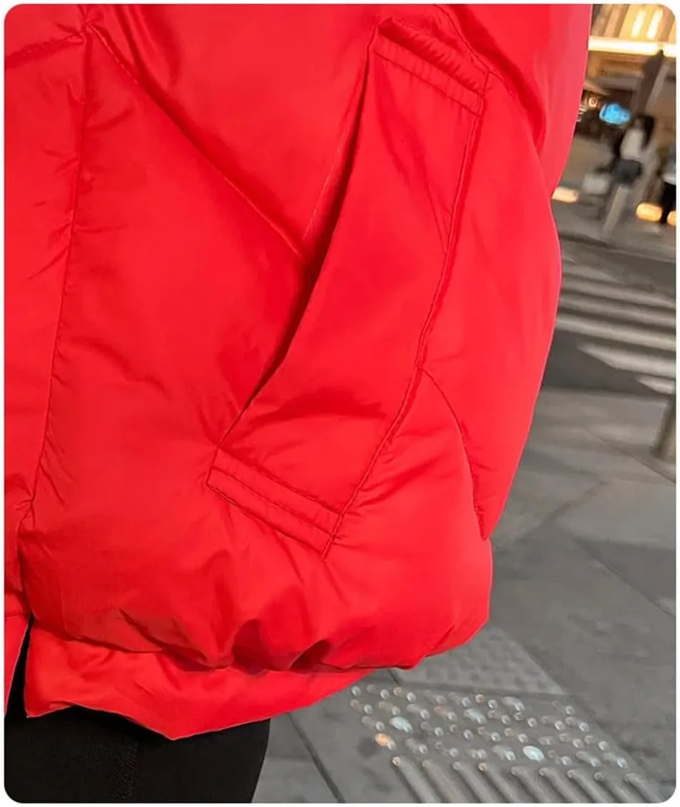 Adhdyuud Women Casual Loose Cotton-Padded Coat With Pocket Casual Turtleneck Warm Outwear Tops