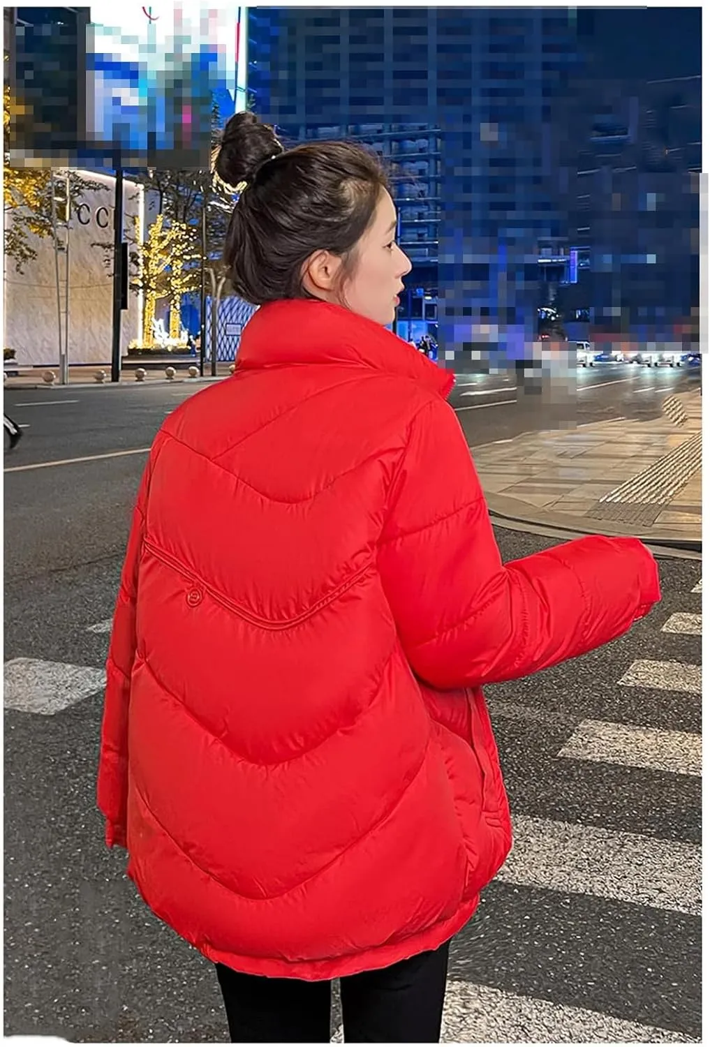 Adhdyuud Women Casual Loose Cotton-Padded Coat With Pocket Casual Turtleneck Warm Outwear Tops