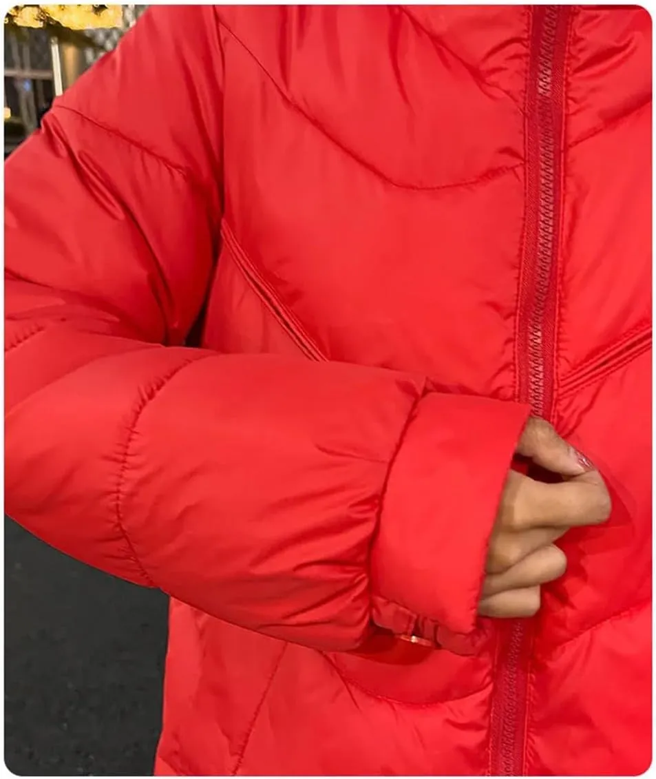 Adhdyuud Women Casual Loose Cotton-Padded Coat With Pocket Casual Turtleneck Warm Outwear Tops