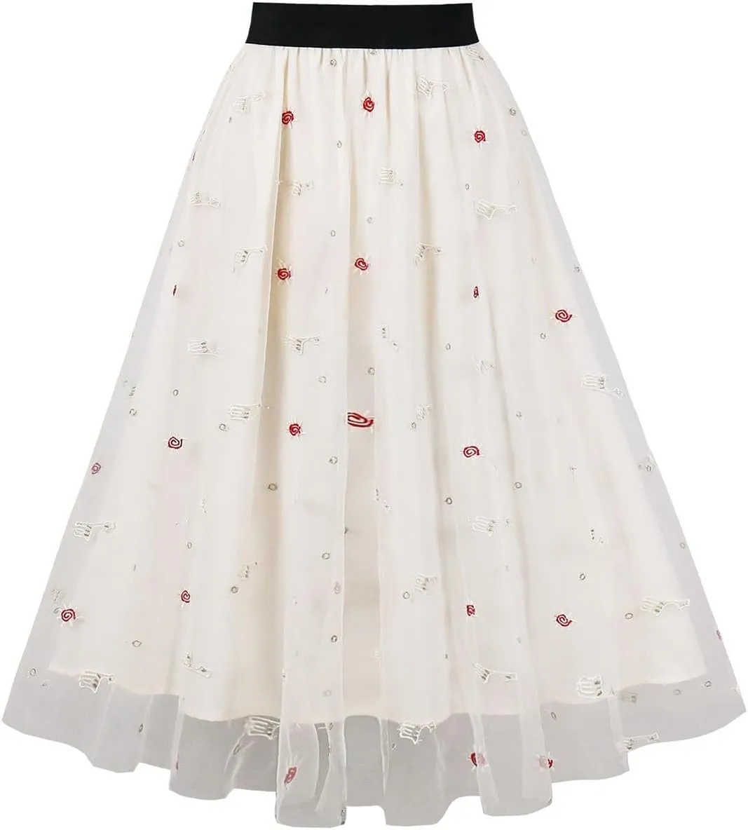 Adult A-line Tulle Skirt Bridesmaid Pleated Skirt for Women High Waist Layered Skirt Floral Print Mesh Midi Skirts