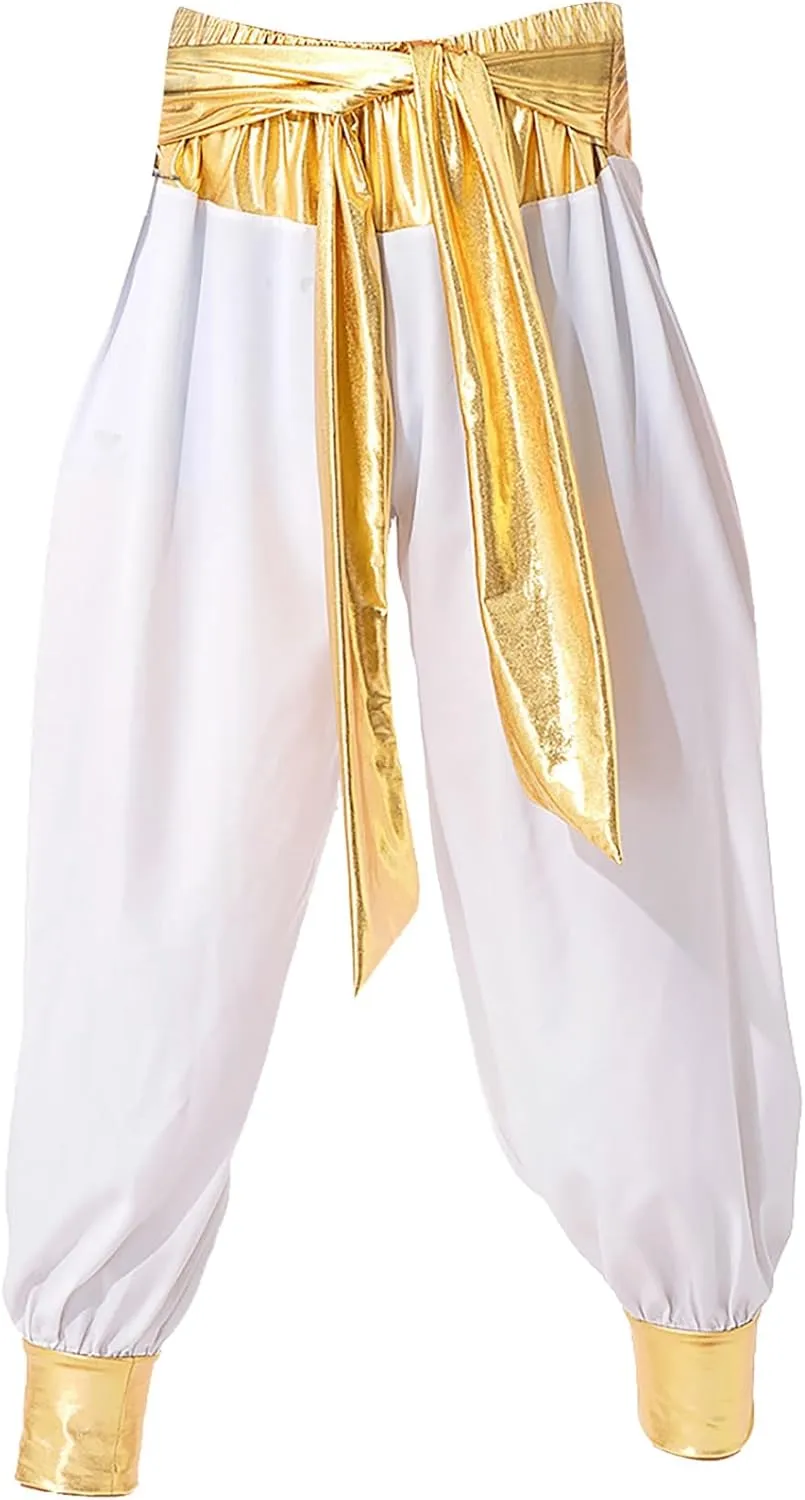 Adult Arabian Prince Street Dance Costume Silky Waistcoat Top with Harem Pants for Cosplay