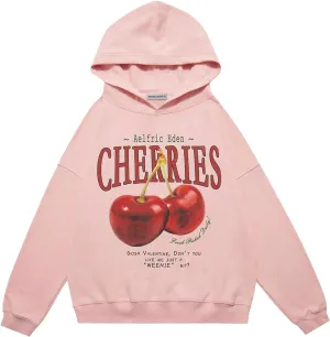 Aelfric Eden Graphic Hoodies Unisex Cherries Printed Oversized Hoodie Sweatshirt Long Sleeve Streetwear Hooded Pullover