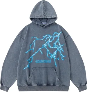 Aelfric Eden Mens Lightning Graphic Hoodies Print Oversized Unisex Streetwear Vintage Hoodie Y2k Sweatshirt Pocket Pullover