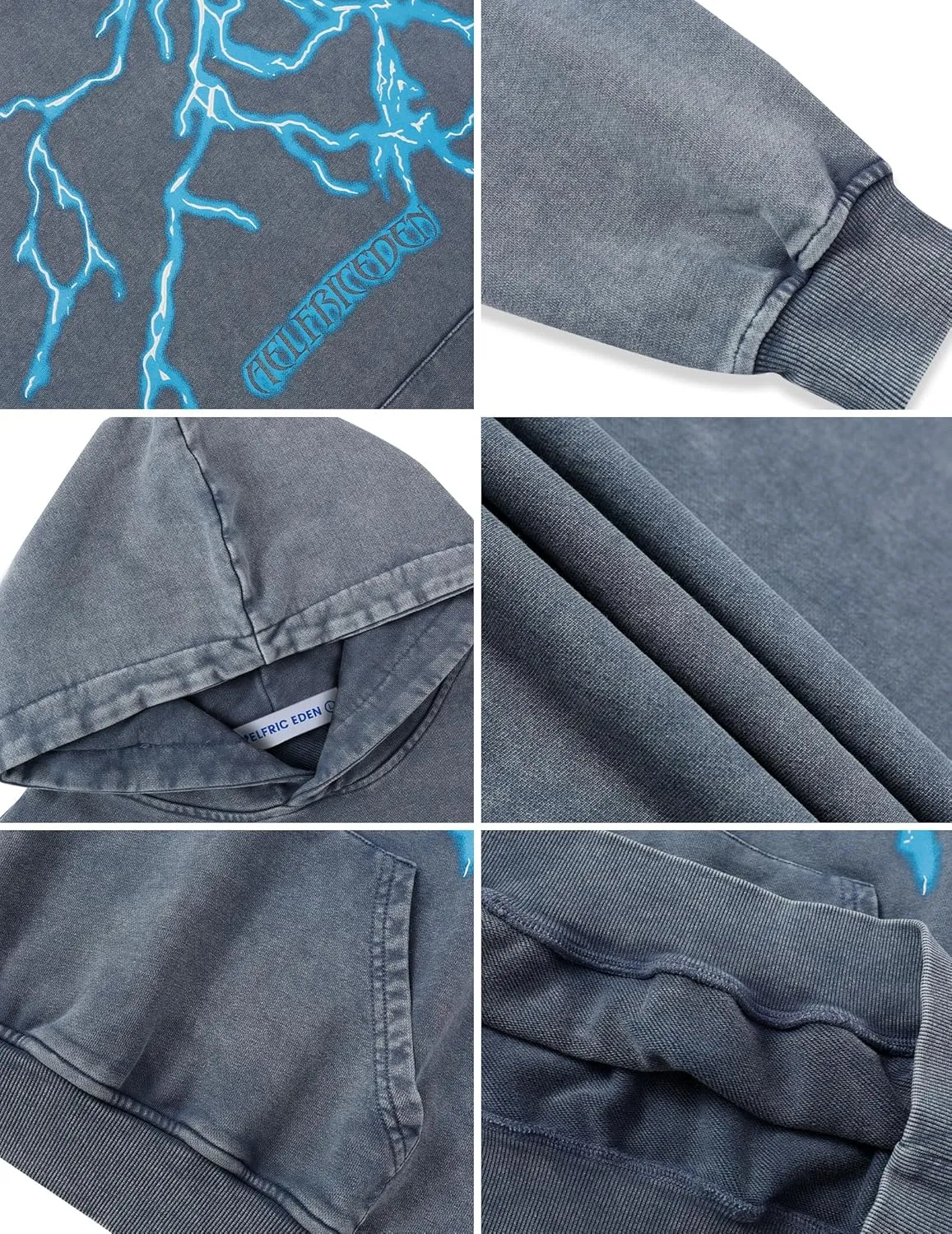 Aelfric Eden Mens Lightning Graphic Hoodies Print Oversized Unisex Streetwear Vintage Hoodie Y2k Sweatshirt Pocket Pullover
