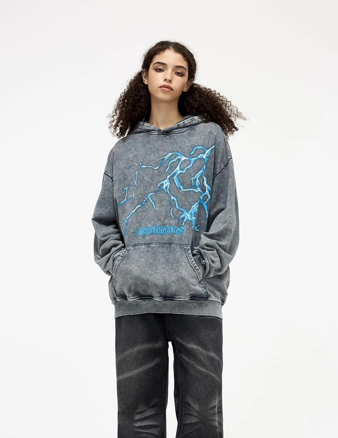 Aelfric Eden Mens Lightning Graphic Hoodies Print Oversized Unisex Streetwear Vintage Hoodie Y2k Sweatshirt Pocket Pullover