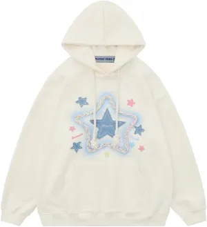 Aelfric Eden Womens Oversized Hoodies Star Graphic Fleece Hooded Streetwear Unisex Sweatshirts Pullover with Pocket