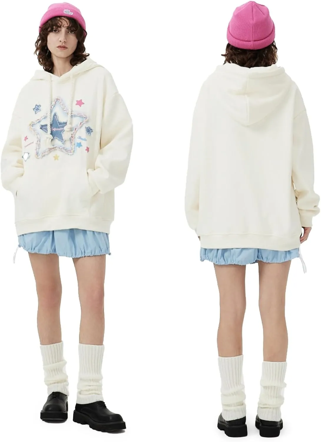 Aelfric Eden Womens Oversized Hoodies Star Graphic Fleece Hooded Streetwear Unisex Sweatshirts Pullover with Pocket