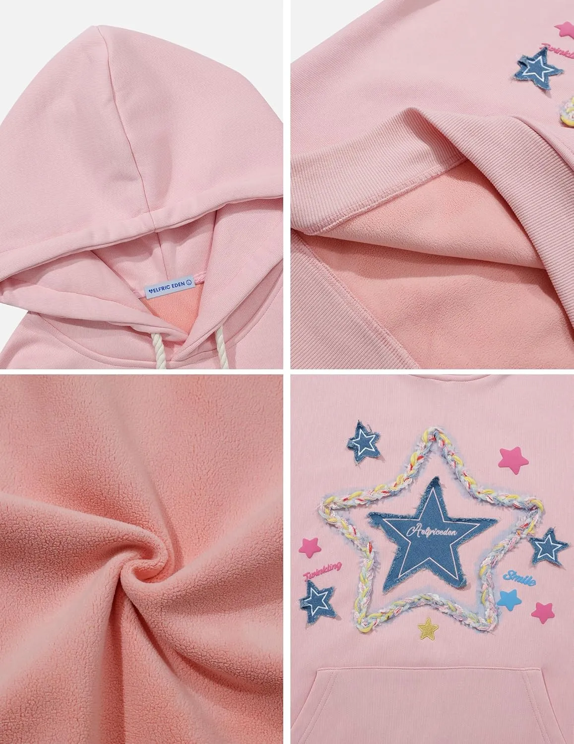 Aelfric Eden Womens Oversized Hoodies Star Graphic Fleece Hooded Streetwear Unisex Sweatshirts Pullover with Pocket