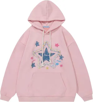 Aelfric Eden Womens Oversized Hoodies Star Graphic Fleece Hooded Streetwear Unisex Sweatshirts Pullover with Pocket