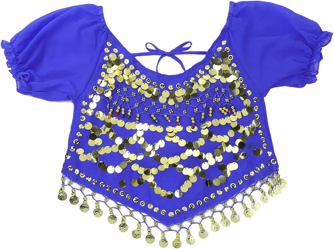 Aislor Women's Belly Dance Costume India Dance Crop Top with Harem Pants Hip Scarf Head Scarfs