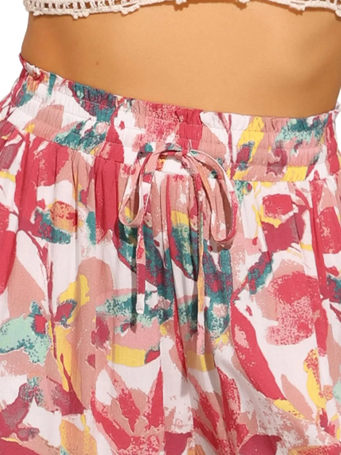 Allegra K Tropical Pants for Women's Boho Elastic Waisted Flare Palazzo Wide Leg Pants