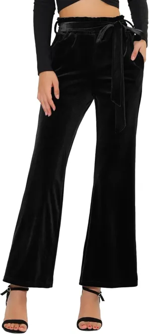 Allegra K Women's Velvet Pants Halloween Tie Waist Stretchy Wide Leg Pants with Pockets
