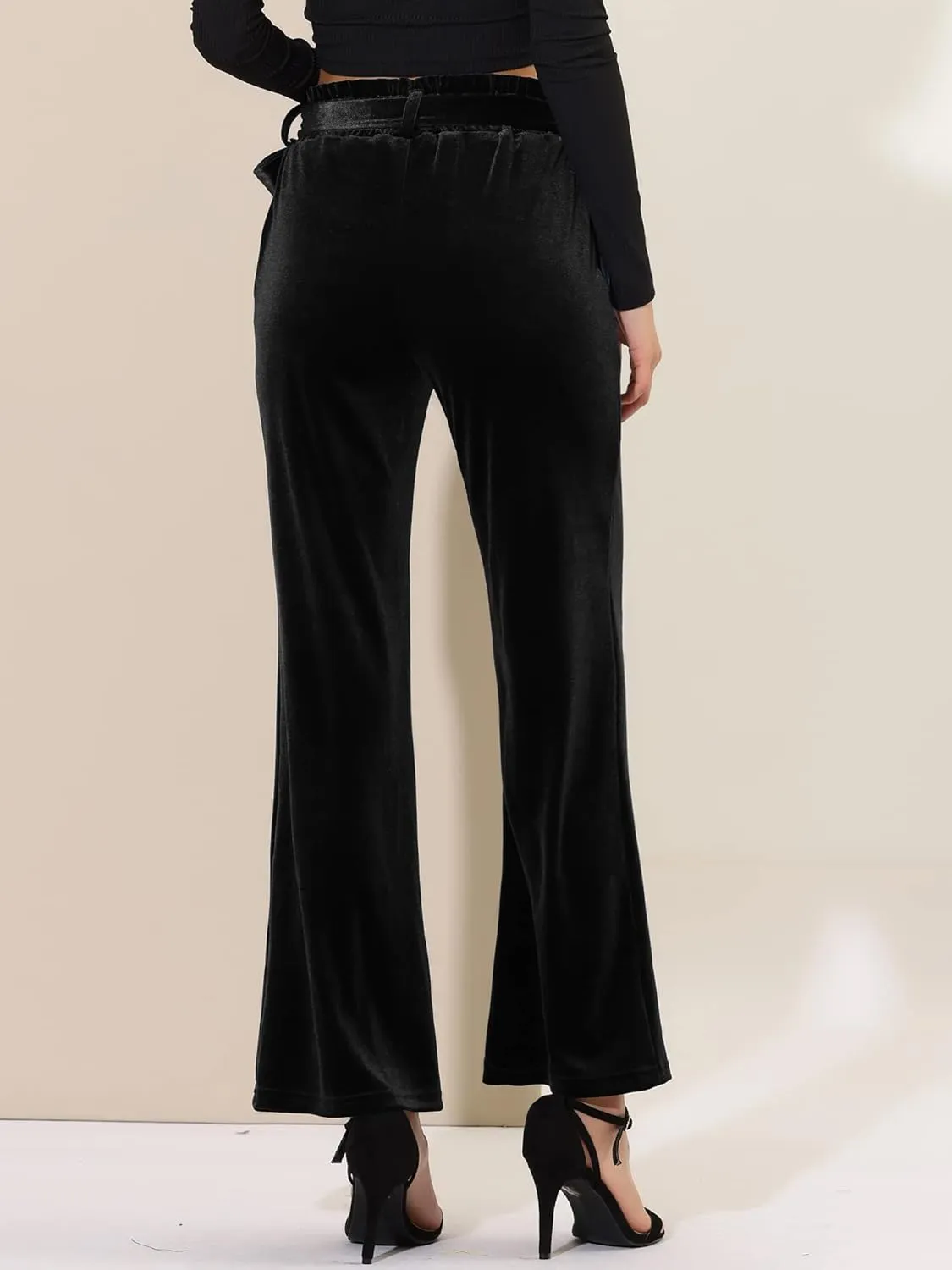Allegra K Women's Velvet Pants Halloween Tie Waist Stretchy Wide Leg Pants with Pockets