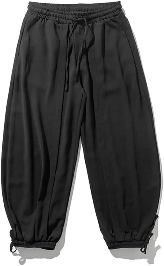 Alloaone Men Wide Crotch Harem Pants Cropped Wide Legged Bloomers Trousers Loose Cotton Linen Loose Pants