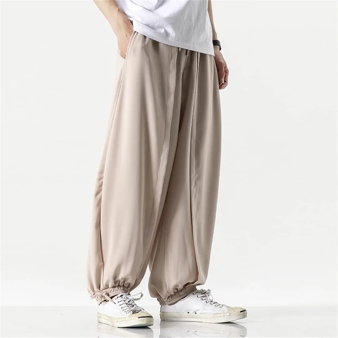 Alloaone Men Wide Crotch Harem Pants Cropped Wide Legged Bloomers Trousers Loose Cotton Linen Loose Pants