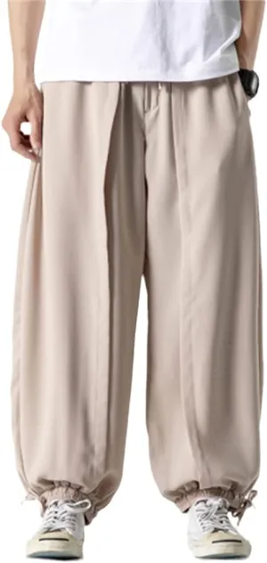 Alloaone Men Wide Crotch Harem Pants Cropped Wide Legged Bloomers Trousers Loose Cotton Linen Loose Pants